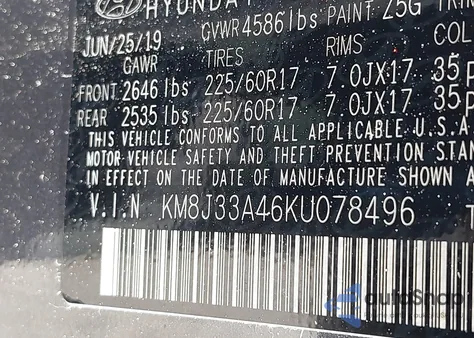 2019 Hyundai Tucson Value from USA, damaged, VIN KM8J33A46KU078496